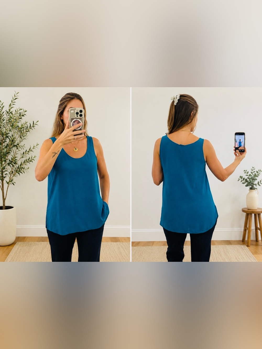 Vince 100% Silk Teal Sleeveless Tunic Top Size M | Luxury Minimalist